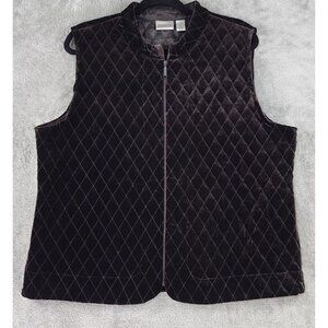 Chicos Vest Womens Size 3 Brown Velvet Diamond Quilted Full Zip Sleeveless Top